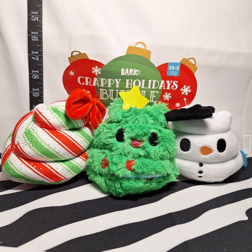 NWT Bark Crappy Holidays Multipart Plush Dog Toy S